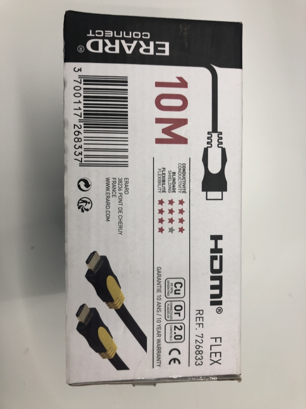 Câble HDMI 4K ERARD - 10 M - Gaine souple Ultra Flexible Connecteurs OR - Pour TV et Moniteur