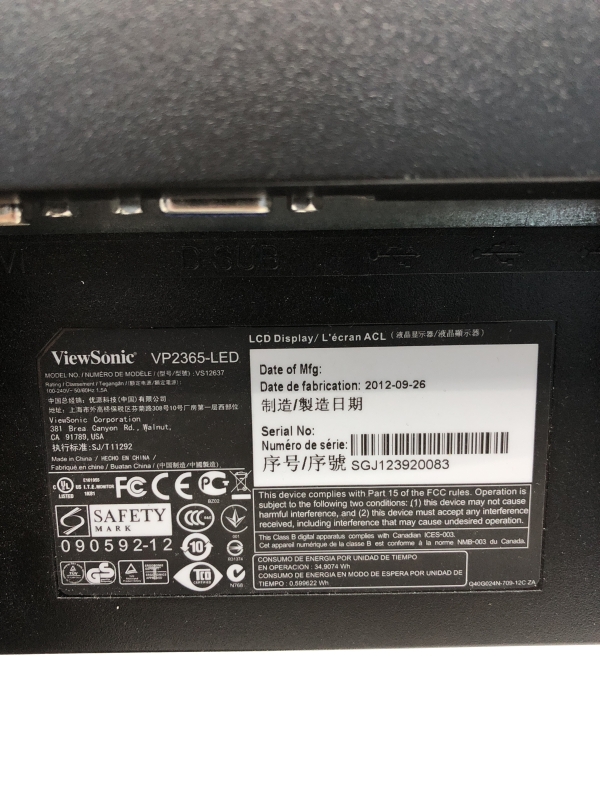 Écran VIEWSONIC VP2365-LED - 23 pouces Dalle IPS VGA DVI USB pour bureau et design graphique