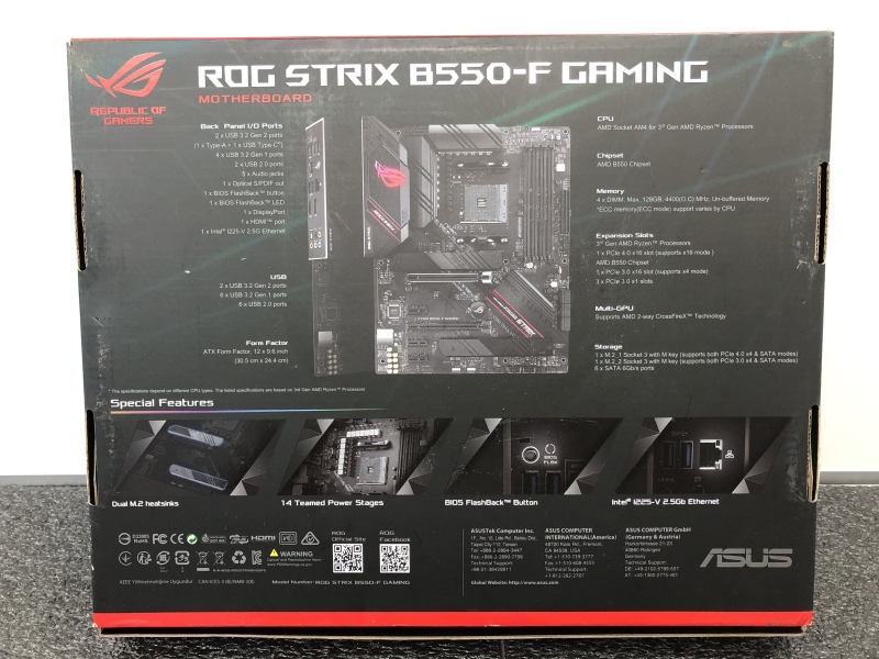 Carte mère Republic Of Gamers - ROG STRIX  B550-F Gaming - ATX - Chipset AMD socket AM4 3 Gen - Memoire DDR4 -  2xM2 - RJ45 - USB arrière 8 ports 6 USB avant  