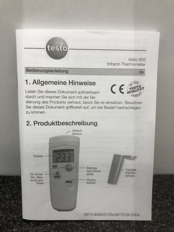 Thermomètre de poche Testo 805 - Sans contact - Boite et manuel inclus - Pour mesures rapides