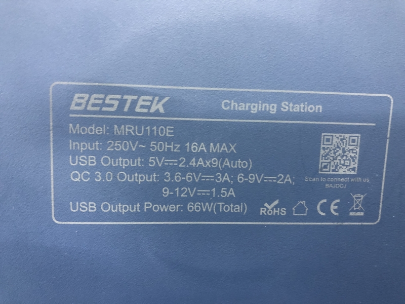Chargeur USB BESTEK MRU110E - 9xUSB 2.4A, 1 USB QC3.0, 2xPrise alimentation - Pour appareils électroniques