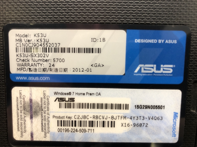 Ordinateur PC portable ASUS K53U - 15.6