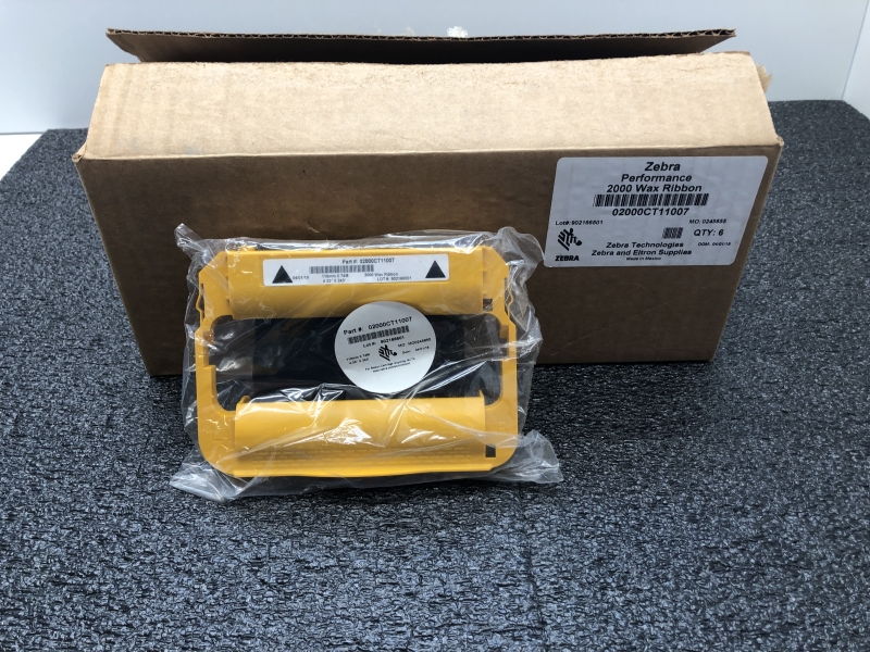 Ruban Monochrome ZEBRA 2000 Wax Ribbon - 110mm x 74M Lot de 5 pour Imprimante Thermique