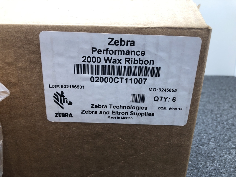Ruban Monochrome ZEBRA 2000 Wax Ribbon - 110mm x 74M Lot de 5 pour Imprimante Thermique