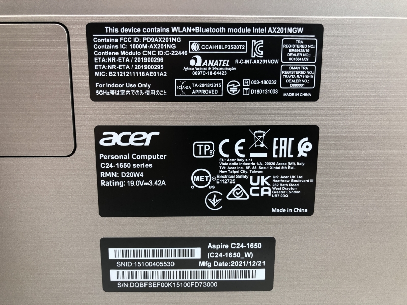 PC de bureau Tout en un ACER Aspire C24 1650 - 23,8